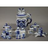 A small quantity of Russian porcelain figurines and a lidded tankard