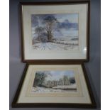 Griff 20th century 'Snow at Fountains Abbey' watercolour signed to lower left,