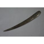 A silver leaf shaped letter opener, makers mark for R.