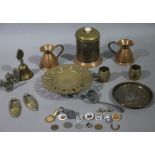 A small quantity of brass and copper ware, buttons, badges, coin,