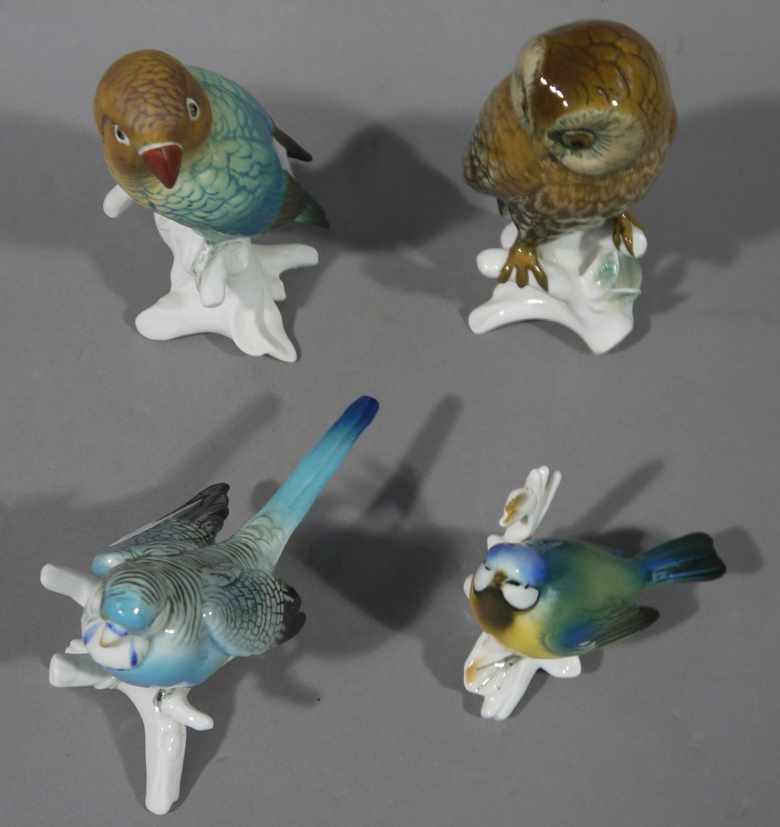 Four continental pottery figures of birds with blue printed mark to underside, - Image 2 of 2