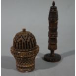 A coquilla nut carved and pierced pomander,