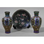 A pair of Chinese cloisonne vases, 15.