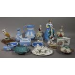 Wedgwood jasper ware jug, vase, trinket box, pin trays, table lighter,