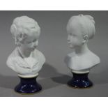 A pair of German porcelain bisque busts by Unterweissbach,