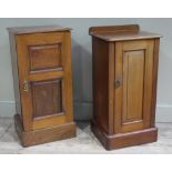 A Victorian walnut pot cupboard with field panelled door and brass handle on plinth base,