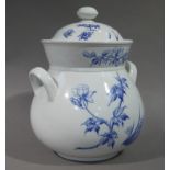 A Victorian pottery two handled jar and cover transfer printed with flowers and leafage,