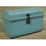 A blue painted tin trunk the brass lock plate stamped G H Williamson & Sons Ltd, Worcester,