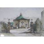 John Sibson 20th century Pump Room, Harrogate, watercolour over pencil signed to lower right,