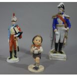 A continental pottery figure of Lannes military figure on square plinth base,