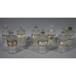 A set of six late 19th/early 20th century pharmacy bottles for toilet water, cylindrical,