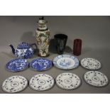 A quantity of decorative ceramics and glassware including, Chinese baluster craquelure vase,