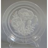 T Yamamoto a Japanese frosted glass circular dish decorated to the centre with poppy heads and