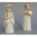 A pair of Royal Worcester figures of young girls each realistically modelled one holding a fan the