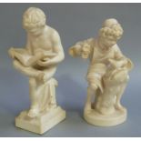 Two resin figures, one a boy reading the other a young sculpter working a mask,