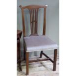 A mahogany Hepplewhite style single chair with pierced waisted splat and serpentine top rail,