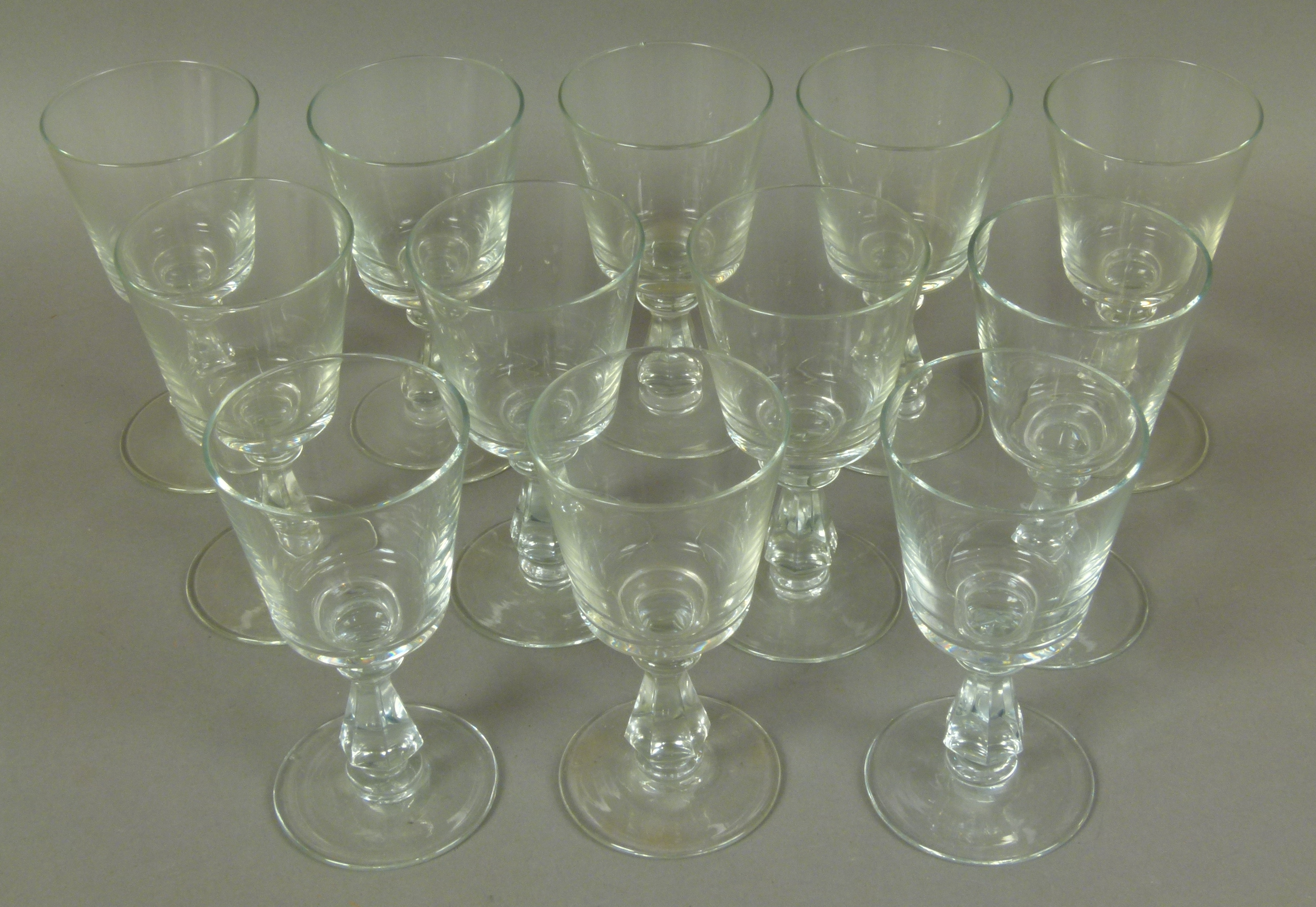 A set of twelve 19th century glass wines, plain bucket bowl on a knopped and faceted stem, - Image 3 of 4