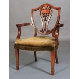 An Edward Vii inlaid mahogany Hepplewhite-style elbow chair,