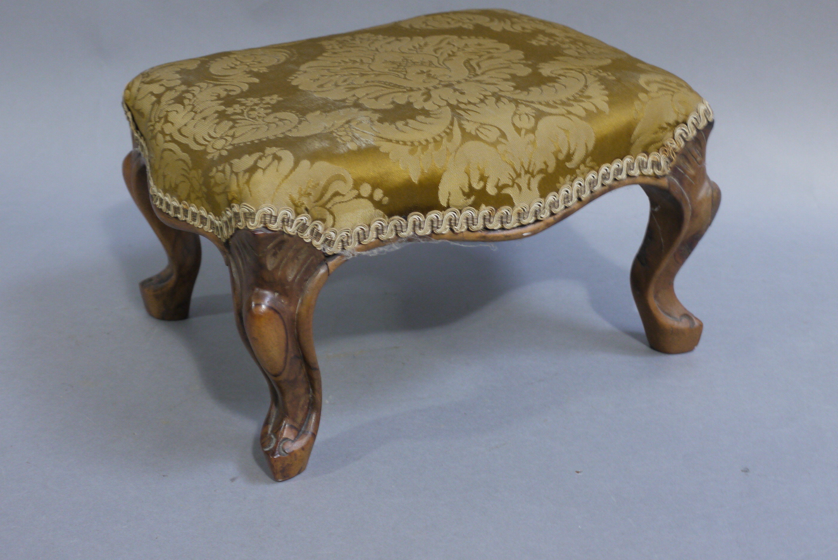 A Victorian walnut footstool of a rectangular outline on cabriole legs - Image 2 of 2