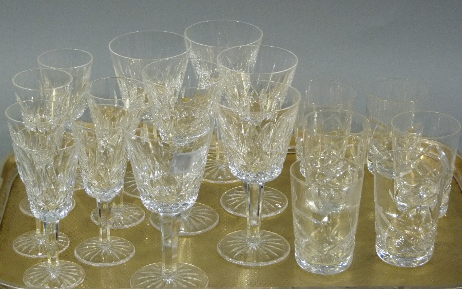 A small quantity of cut glass ware: six wines, six tumblers,