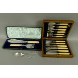 A set of EPNS fish knives and forks with ivorine handles,