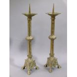 A pair of late 19th/early 20th century brass pricket candlesticks,
