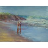 Doreen Greenshields - A Stroll along the Beach, oil on artist's board, signed lower right,