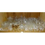 A large quantity of miscellaneous cut and other glass ware including wines, champagnes,