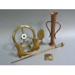 Assorted items of 19th century brass and copper ware including a two handled specimen vase,