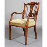 An Edward VII inlaid mahogany elbow chair,