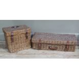 A Brexton wicker picnic case with chromium plated pottery and plastic fittings,