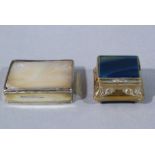 A mother of pearl and silver coloured metal square box;