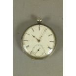 A Victorian silver keyless lever pocket watch the cream enamelled dial with Roman numerals and