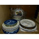 A quantity of decorative plates including Royal Copenhagen millennium plate, Yorkshire tykes plate,