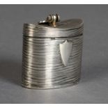 A French silver vesta in the form of a top hat box, the concave lid with loop handle,