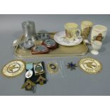 A small quantity of commemorative ware, two WWII ashtrays and a tobacco jar,