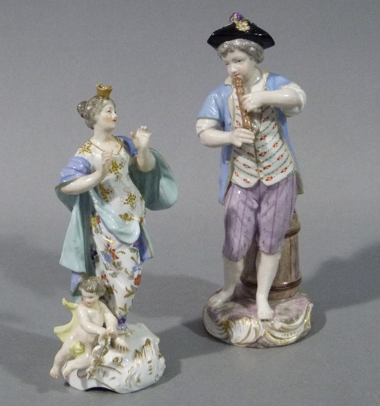 A late 19th century porcelain figure in 18th century style modelled as a young woman wearing a