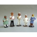 Five Chelsea studio pottery figures including Margaret Thatcher approximately 21cm high (ref 14)