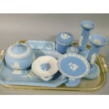 A quantity of Wedgwood and other blue jasper dip dressing table and other items,