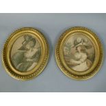 A pair of coloured mezzotints after 18th century originals contained within cavetto and bead
