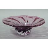 An art glass amethyst coloured shaped circular bowl, 28.