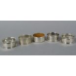 Five various napkin rings, various designs and makers, approximate weight 1.