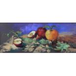 ARR Nel Whatmore (b.1962), Still life of apples and hops, pastel, signed to lower right, 18.