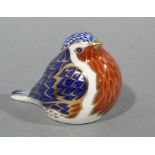 A Royal Crown Derby paperweight modelled as a Robin, gilt plug, printed mark in red,