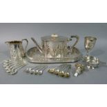 A small quantity of silver plated ware including, George III style teapot and matching cream,