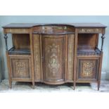 A late Victorian rosewood veneered cabinet the bowed centre finely inlaid overall in boxwood and