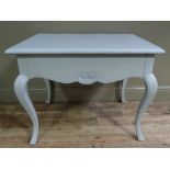 A pale grey painted single drawer side table,