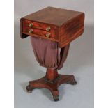 A late Regency mahogany work table, having twin rectangular drop leaves,