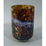 A Mdina cylindrical vase internally decorated with irregular brown swirls,