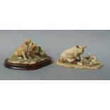 A Border Fine Arts model of sow and piglets by Ayres, dated 1985,